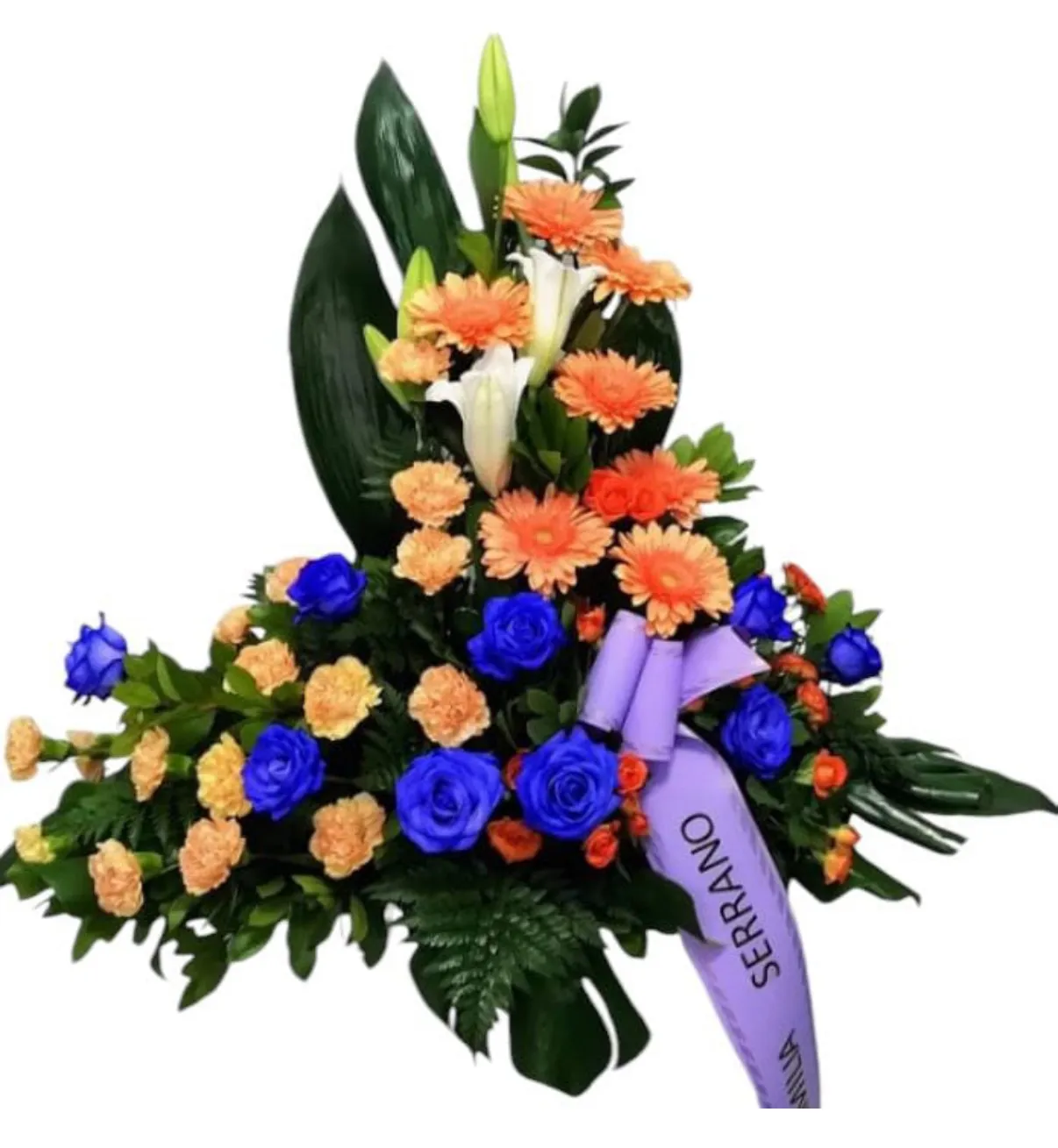 Centro funerario azul y naranja